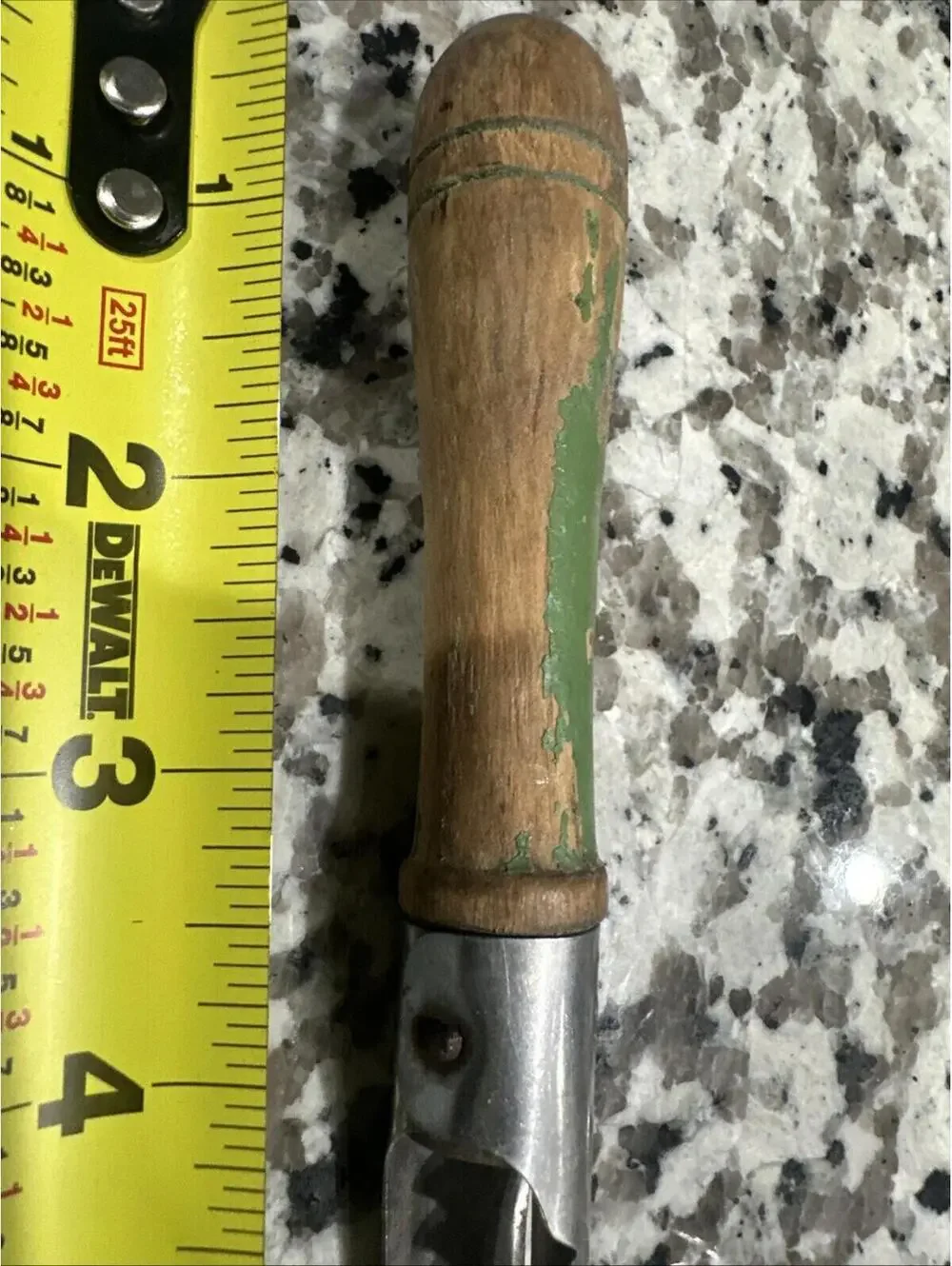 Vintage A & J Apple Corer, Potato Peeler, Green & Beige Wood Handle Primitive *